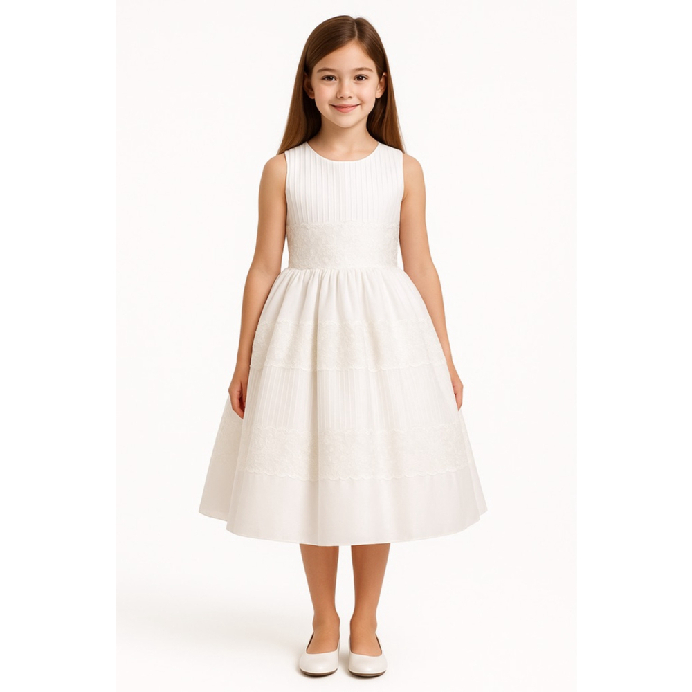 Joan Calabrese Mon Cheri White Communion / Flower Girl Dress Embroidered Lace, 7